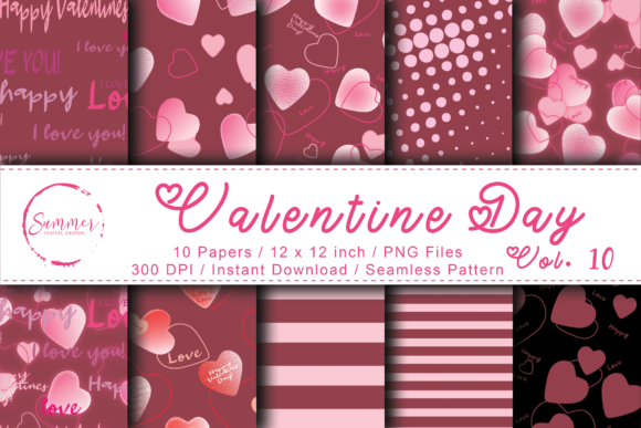 Burgundy Hearts Scrapbooking Papers