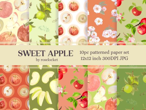 Watercolor Apples Patterned Papers Set